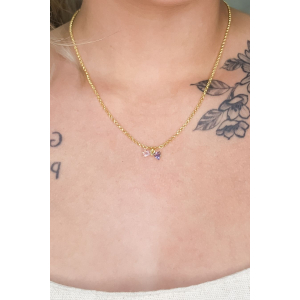 Colar Elo Português Pingente de Laço com Zircônia Banhado em Ouro 18k