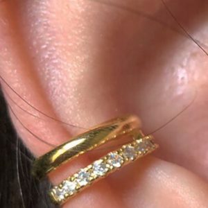 Piercing Fake Duas Tiras Lisa e Outra com Zircônias Banhado em Ouro 18k