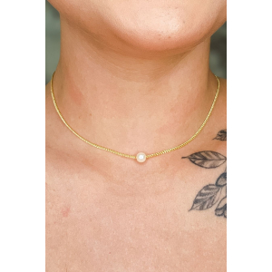 Choker Com Uma Pérola Banhado em Ouro 18k