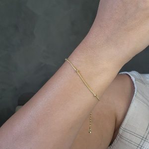 Pulseira Corrente Lisa com Bolinhas Banhado em Ouro 18k