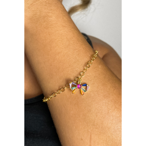 Pulseira Com Laço De Zircônias Coloridas Banhado em Ouro 18k