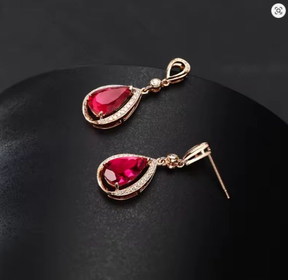 Brincos Gota de Rubi em Ouro Rosé 18k