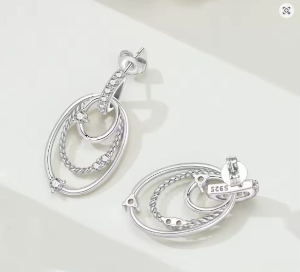 Brincos Design Francês 3 Anéis em Prata 925 Orstarry