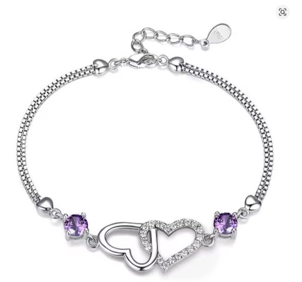 Pulseira de Prata 925 com Ametista Natural e Zircão
