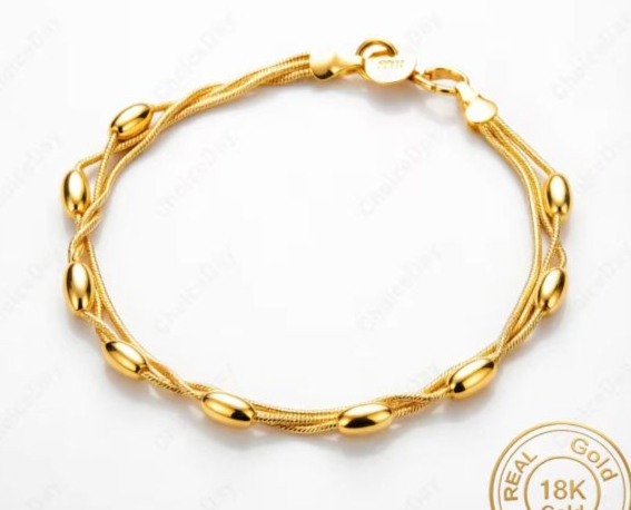 Pulseira Corrente Trançada com Contas Banhada a Ouro 18k