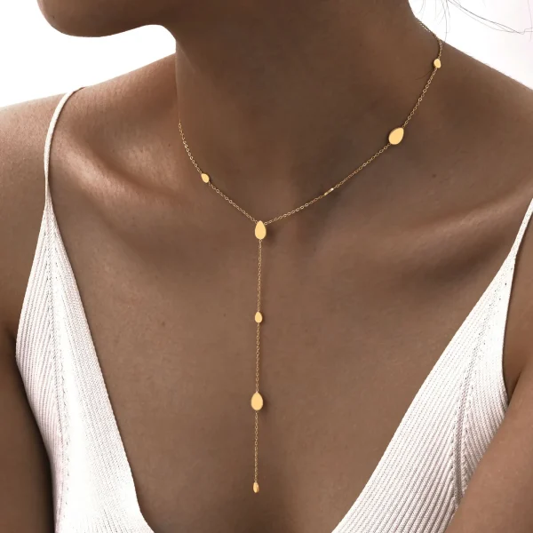 Colar Lariat Coração em Y Banhado a Ouro 18K - Joia em Camadas em Aço Inoxidável
