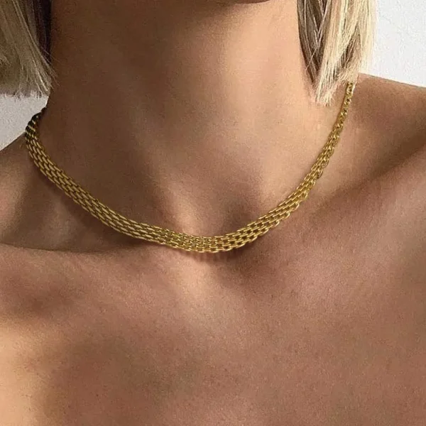 Colar de malha feminino, gargantilha de corrente de elo banhado a ouro 18K, presente de casamento robusto minimalista