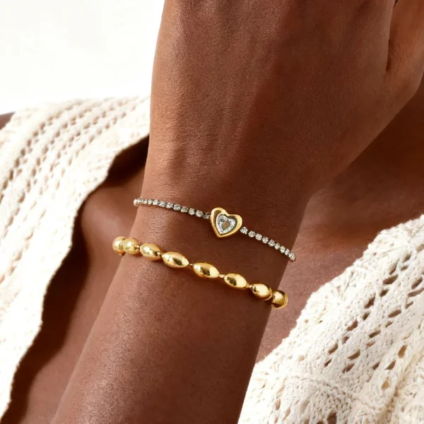 Pulseira Ajustável em Aço Inoxidável Banhada a Ouro com Zircão Cúbico - Presente Ideal
