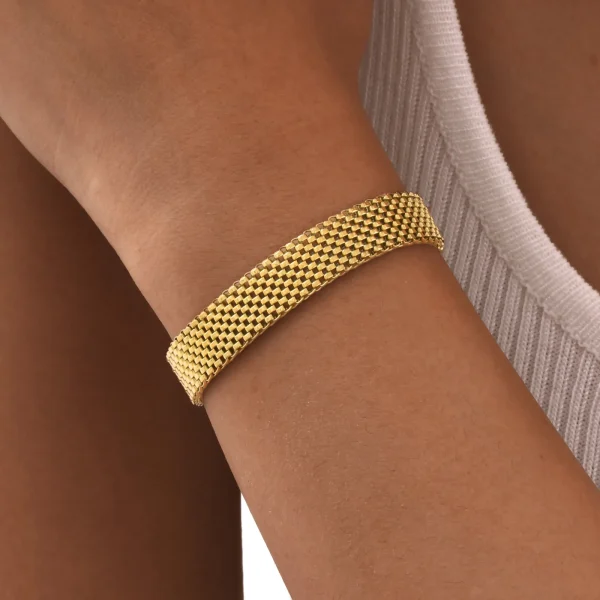 Pulseira Feminina Elo Grosso Malha - Aço Inoxidável Banhado a Ouro Impermeável